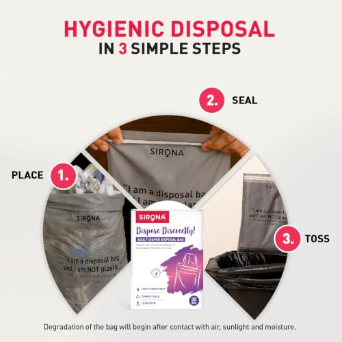 Image of Sirona Disposable Bags for Adult Diapers | Discreet, Locks In Odors, Leak-Proof Adhesive, Environmentally Friendly | Travel-Friendly Disposal Bags Pack of 30