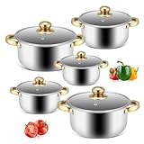 Bateria de Cocina Acero Inoxidable, 5 Piezas Juego de Ollas de Acero Inoxidable Antiadherente, Batería de Cocina para...