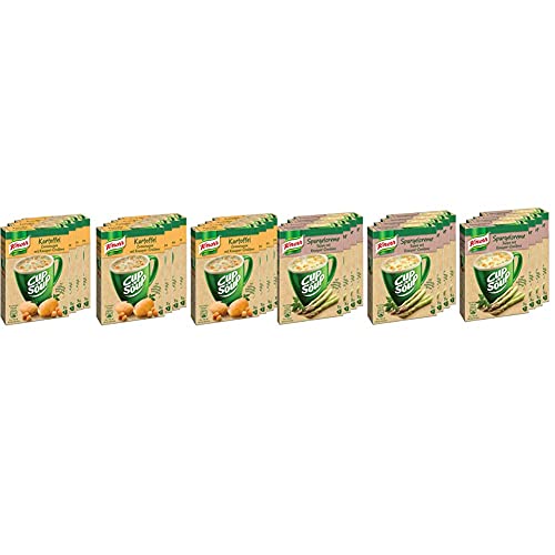 Knorr Cup a Soup Kartoffelcreme (mit Knusper-Croutons Instant Suppe 3 Tassen) 12er Pack & Cup a Soup Spargelcreme Instant Suppe (12 x 3 Tassen)