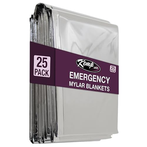 Image of Kemp USA Emergency Mylar Blanket Pack of 25 Lightweight Thermal Reflective Survival Blanket First Aid Disaster Preparedness Camping Vehicle Bug Out Bag Emergency Supply Gear