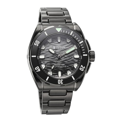 Image of Titan Zero Hour Diver's 300m Automatic Analog with Black Dial & Black Stainless Steel Strap Watch for Men - 10069KM03