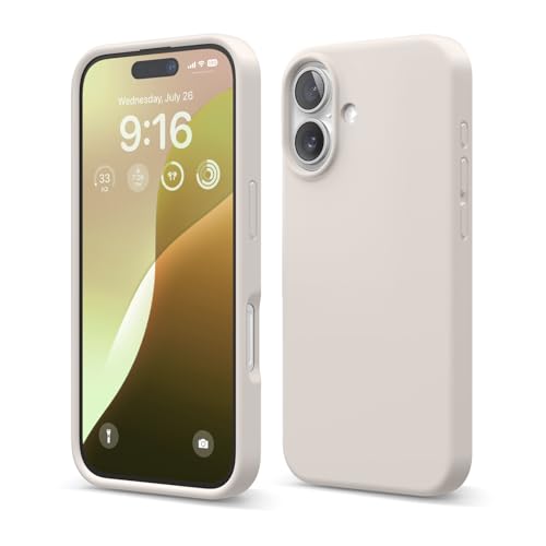Image of elago Compatible with iPhone 16 Case, Premium Liquid Silicone Case, Full Body Protective Cover, Shockproof, Slim Phone Case, Anti-Scratch Soft Microfiber Lining, 6.1 inch (Stone), Ivory