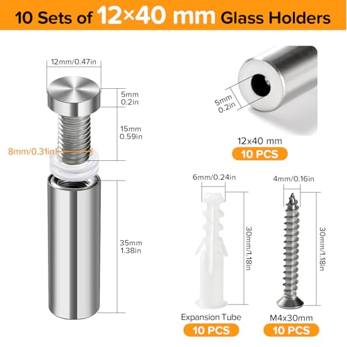 Lyeteung 10 PCS 12×40 mm Standoff Fixings, Stainless Steel Advertising Screw, Sign Standoff Screws - Image 2