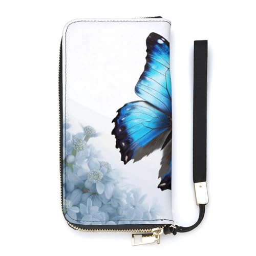 Portafoglio minimalista da uomo portafoglio bifold con stampa farfalla blu carino da viaggio da donna blu 20 x 10.5 cm moderno
