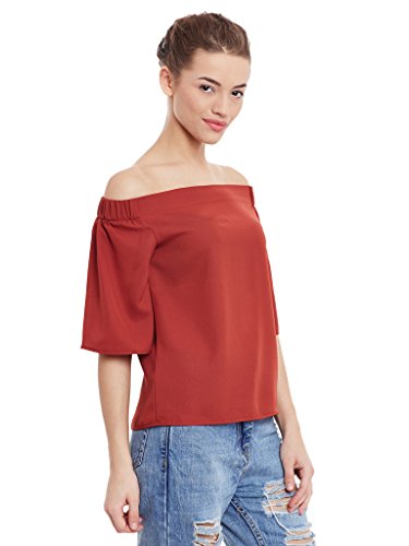 Image of Miss Chase Womens Brick Loose Fit Off Shoulder Top