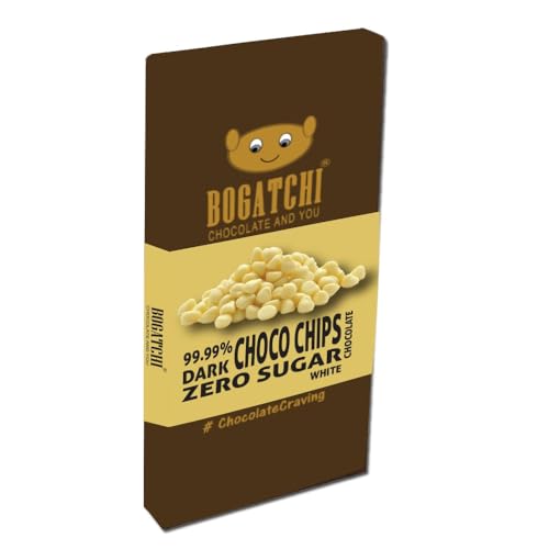Image of BOGATCHI 99% Dark Chocolate| White CHOCOCHIPS| Real Cocoa Intense Dark Chocolate, 60 gm