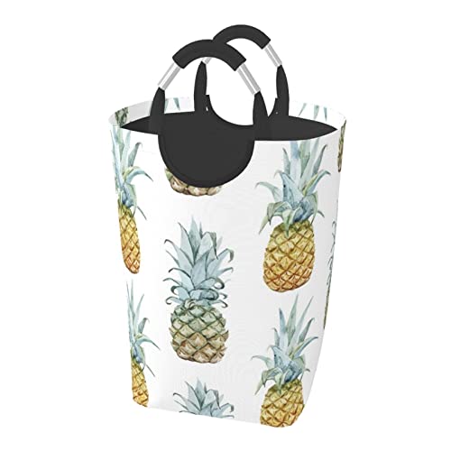 パイナップル水彩 ット ハンドル付き 洗濯かご おもちゃ 収納オーガナイザー 折りたたみ式バケツ 洗濯箱 汚れた衣類バッグ 自宅 バスルーム 寝室 寮用