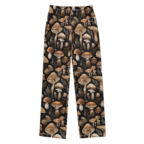 Pajama Pants Lounge Sleep PJ Bottoms Sleepwear Elastic Waist Drawstring L Mushroom Leaves