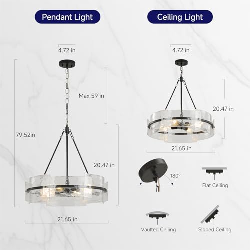 Modern Black Chandeliers for Dining Room, 22" Drum Glass Crystal Chandelier by Vokmon - Used condition - Image 2