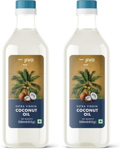 Image of JIVO Pure Extra Virgin Coconut Oil 500 ml | Nourishing Oil Bottle for Skin | Hair Growth | Baby Massage | Good for Salad Dressing Zero Cholesterol and Trans Fat | Keto diet & Cooking (Pack of 2)