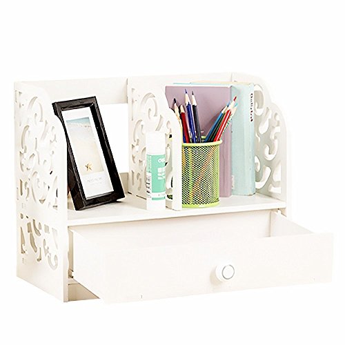 Revesun DIY Multi-Use Wooden Desk Organizer Small Objects Cosmetics Storage Box keeps everything tidy(With the drawer) White