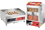 CROSSON Hot Dog Dampfgarer 42L,175 Hot Dogs und 50 Brötchen,40.6 * 61Kommerzielle elektrische Arbeitsplattengrillplatte, Flat Top Hochleistungsgrillplatten mit dicker Eisenkochplatte