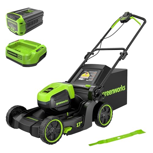 Image of Greenworks 60V 17in Brushless Cordless Push Lawn Mower, 2-in-1 Mulching /Bagging, 4.0Ah Battery and 3A Charger(40min Runtime), Extra Mower Blade