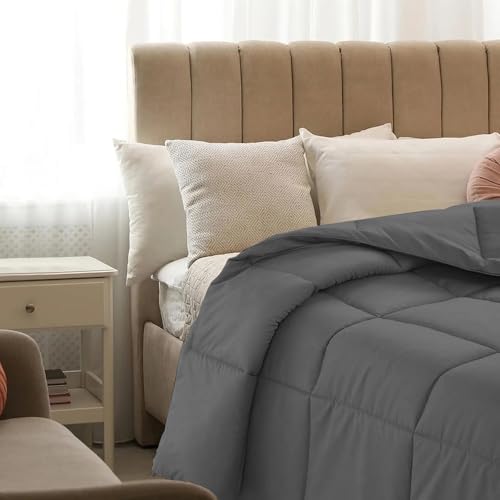 Image of Quilt for All Season 150 GSM Comforter Duvet /Ac Blanket Double Bed Soft Microfiber Lightweight (90 inch X 100 inch Inches) - Double Bed Comforter - Dark Grey Color