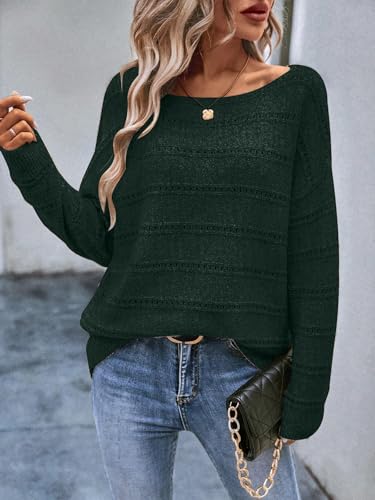 Image of Women's Sweater Soft Boat Neck Long Sleeve Oversized Sweaters Crochet Pullover Knit Tops