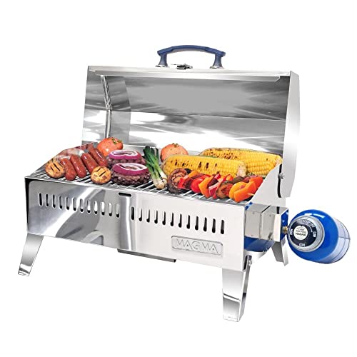 Magma Cabo Grill - Marine-Grade Stainless Steel Barbecue Grill for Boats - Portable Propane Gas with 9”x18” Grilling Surface - Heat-Resistant Handle, Fold-Away Legs - Ideal Boat Accessory