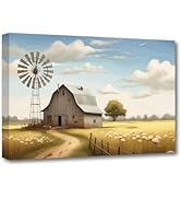 CXHOSTENT Farmhouse Canvas Wall Art Barn and Windmill Pictures Old Farm Painting Print Living Roo...