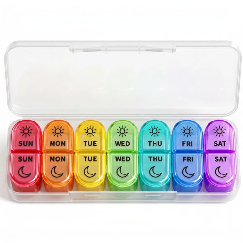 Image of Weekly AM PM Detachable Pill Organizer 2 Times a Day, Wear Resistant Large Print Medicine Pill Organizer for Arthritis, Seniors & Caregiver, Purse Travel Use - White