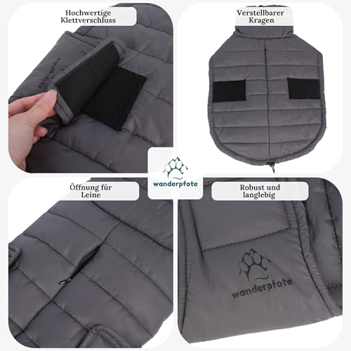 Wanderpfote Hundemantel in Grau, Größe XS - Synthetische Daunenjacke, Stilvoll und Elegant - Wasserdicht - Für Kleine Hunde - Wintermantel
