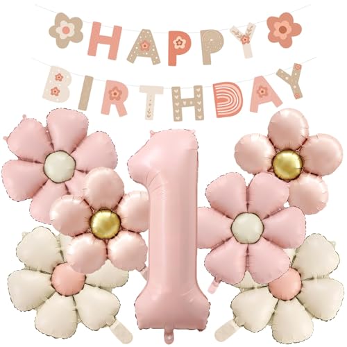 8 unidades balões de aniversário 1 ano menina, balões florais de aniversário, decoração de aniversário margaridas, balões de papel margarida para o primeiro aniversário para menina, Baby Showers
