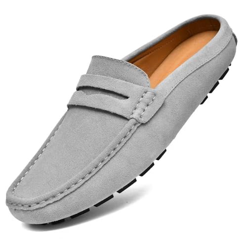 Image of Go Tour Mens Handmade Suede Leather Mules Clog Slippers Breathable Leather Slip on Shoes Casual Loafers