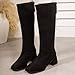 Leather Booties for Women:Fashion Square Toe Knee High Boots Mid Chunky Block Heel Side Zip Party Wedding Dressy Footwear Shoes(Black,Size8.5)