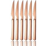 Copper Steak Knives Bronze Ultra-Sharp Stainless Steel Cutlery Set,Dinner Knives 6-Piece Stainless...