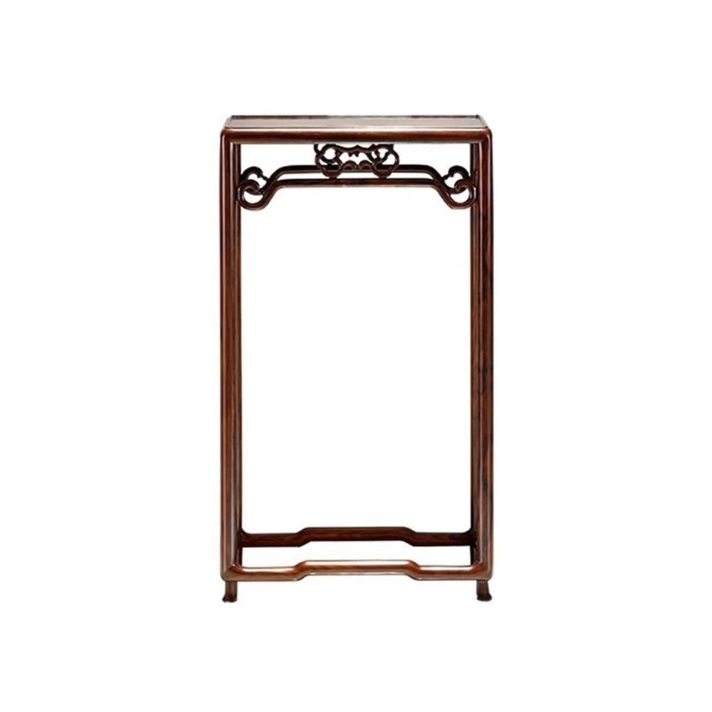 birene Vase Stand Rectangle Redwood Bonsai Display Base, Chinese Stye Openwork Carving Plant Stand