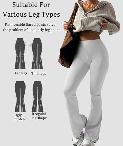 XDSP Pantalon de Yoga Boocut Femmes Taille Haute Opaque Bootcut Yoga Pants avec 2 Poches Contrôle du Ventre Bootcut Legging sans Couture Pantalon de Sport Fitness Gym Pilates Jogging Danse – Image 5