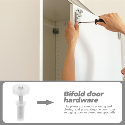 Kit de Herrajes para Puertas Plegables de Clóset de 4 piezas | Bisagra de pivote de acero inoxidable y plástico, acabado blanco miniatura 3