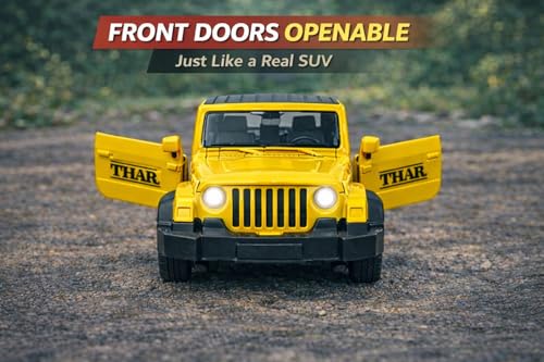 Image of Brand Conquer Defender 1:36 Diecast Model | Openable Doors, Bonnet & Boot for Kids and Collectors | Alloy Metal Car Toy | Perfect for Play & Display (Thar Yellow)
