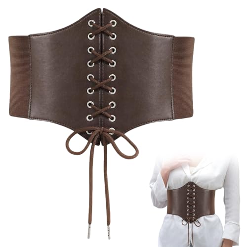 WANTUSHUI Mittelalter Gürtel Damen Große Größen,Breiter Gürtel Damen für Kleid,Taillenguertel Miedergürtel,Wikinger Renaissance gürtel Breit,Corset Corset Belt,Korsett Braun (Kaffee)