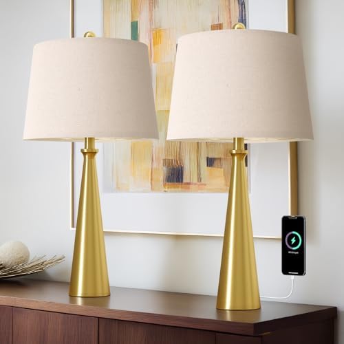 Oneach 25.75" Modern Table Lamp Set of 2, Bedside Lamps with USB ...