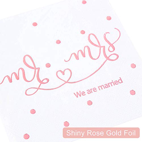 Gexolenu Mr & Mrs Cocktail Wedding Foil Napkins, Dessert Disposable Beverage Paper Napkins for Wedding Shower Party Decorations and table decorations Supplies (Rose Gold 100 pcs) - Thumbnail 3