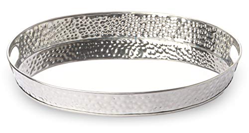 Monarch Abode Hand Hammered Oval Stainless Steel Decorative Serving Tray, Nickel #TOP1
