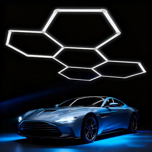 Hexagon LED Lights 5 Grids DIY led Honeycomb Ceiling Light 6500K Ultra Bright for Car Detailing Garage Workshop Retail Light Honeycomb