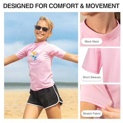 Image of Kanu Surf Girls' Jade Rash Guard UPF 50+ Sun Protection Short Sleeve Swim Shirt