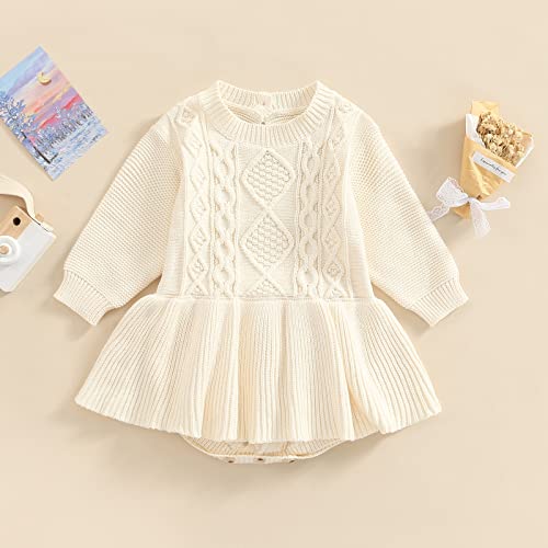 FYBITBO Baby Girl Chunky Knit Sweater Dress Romper Warm Knitted Outfit Winter Fall Baby Girl Clothes for Infant Toddler3