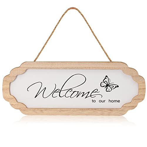 Cartello di benvenuto per porta d'ingresso Welcome to Our Home Targa in legno con scritta 