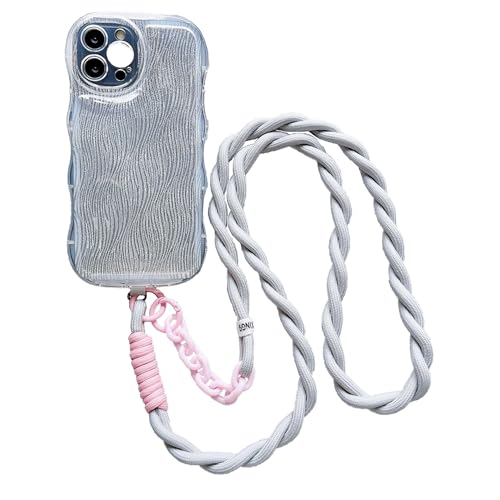 Diyxisk Handyband Universal 60CM Verstellbar Handyband zum Umhängen aus doppeltem Nylon-Seil Grau/Rosa Kompatibel mit jedem Handy und Smartphone für Elternschaft, Urlaub, Outdoor, Reisen