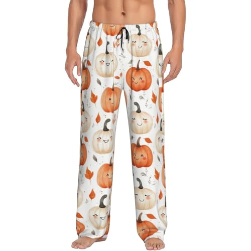 Pumpkin Mens Pajama Pants Cozy Lounge Baggy Lightweight Pj Pants Lounge Bottoms With Elastic Waist