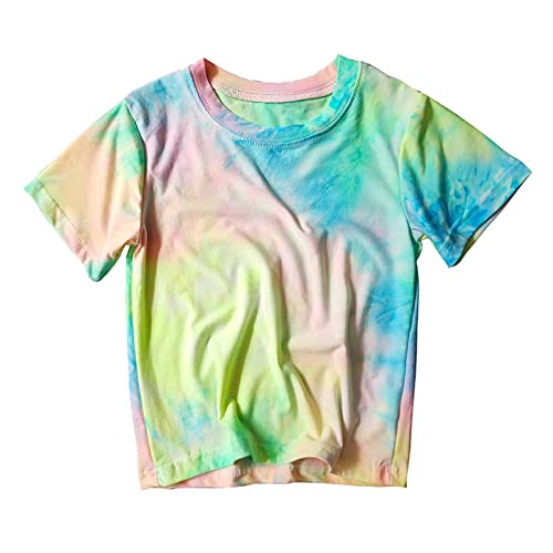 Tie Dye T-Shirt for Toddler Boys Girls Soft Cotton Kids Tee Summer Short Sleeve Crewneck Top Breathable Casual Blouse for Daily Wear (Yellow, 6-7 Years) t69t