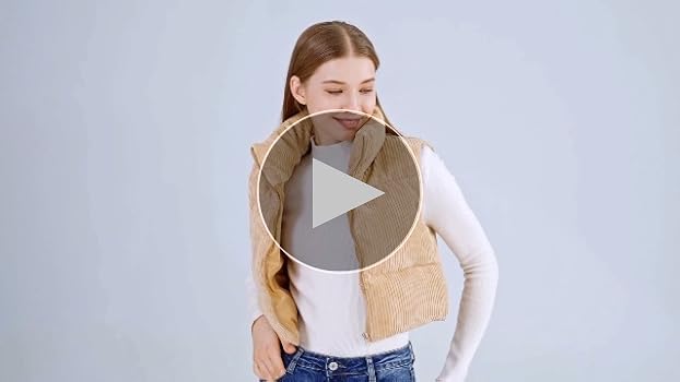 LINKFU Cropped Puffer Vest Women with Pockets Short Corduroy
