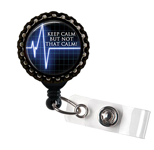 Blue Keep Calm, Not That Calm! Black Retractable Badge Reel ID Tag Holder by Geek Badges