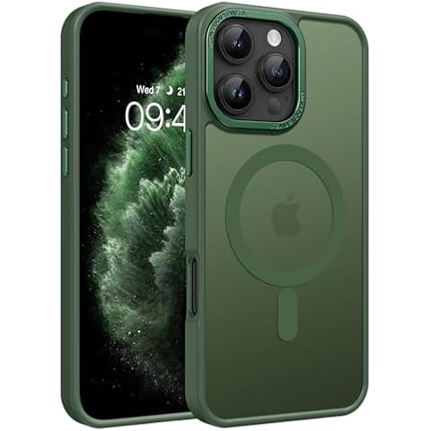 Telaso Magnetic for iPhone 16 Pro Max Case, iPhone 16 Pro Max Phone Case Compatible with Magsafe Translucent Matte Back Soft TPU Bumper Military Grade Protective iPhone 16 Pro Max Case, Dark Green Cover