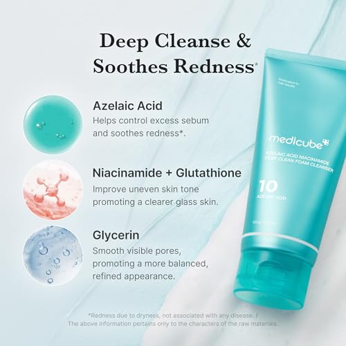 Image of medicube Facial Cleanser Azelaic Acid Whip Cleanser | Soothing Cleansing Foam for Troubled Skin | Ideal for use after spot care, Excess Sebum Control | Niacinamide, Glycerin | Korean Skincare, 4.23 oz