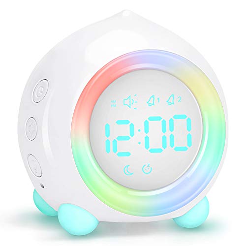 Allnice Digital Alarm Clock, LED Bedside Clock Dual Alarm Clock with Night Light, Alarm Clock for Kids, Small Alarm Clock for Home Bedroom Travel, USB Powered, Cute Peach Deisgn (White)