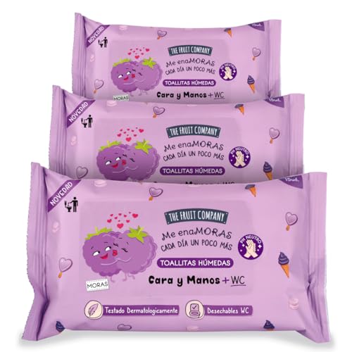 The Fruit Company - Toallitas Húmedas MORAS Manos y Cara WC Formato Bolsillo Pack 3