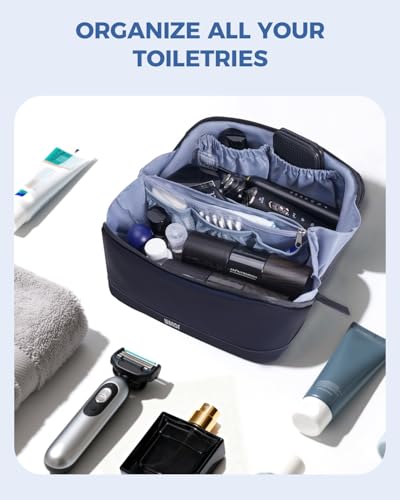 Image of WANDF PU Leather Toiletry Bag for Men, Dopp Kit with Hanging Pouch