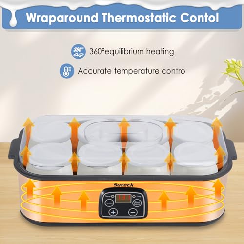 Yogurt Maker Automatic Digital Yoghurt Maker Machine with 8 Glass Jars 48 Ozs (6Oz Each Jar) LCD Display with Constant Temperature Control Stainless Steel Design for Home Use